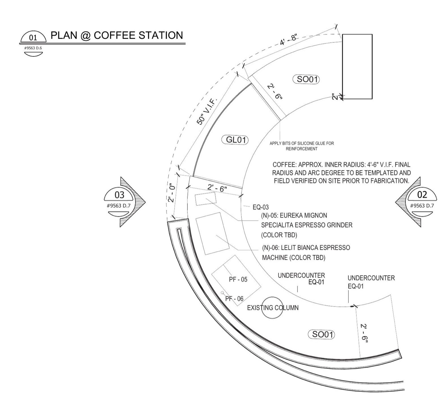 Coffee station — radius plan — shop drawing